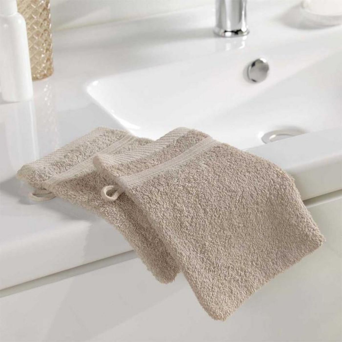 Paris Prix Lot de 2 Gants de Toilette  Tendresse  15x21cm Taupe