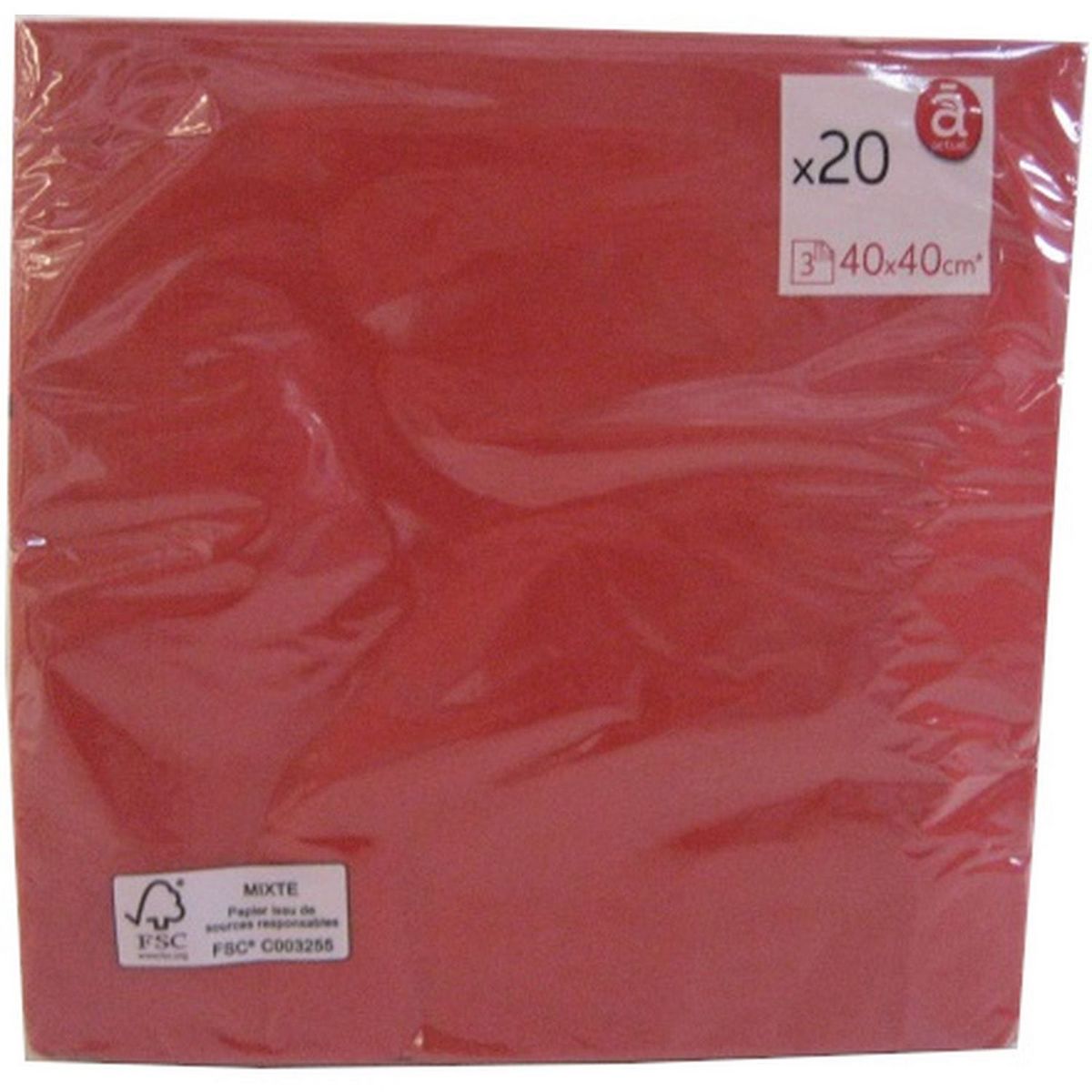 ACTUEL Serviette de table jetable unie rouge 3 plis 40x40cm x20
