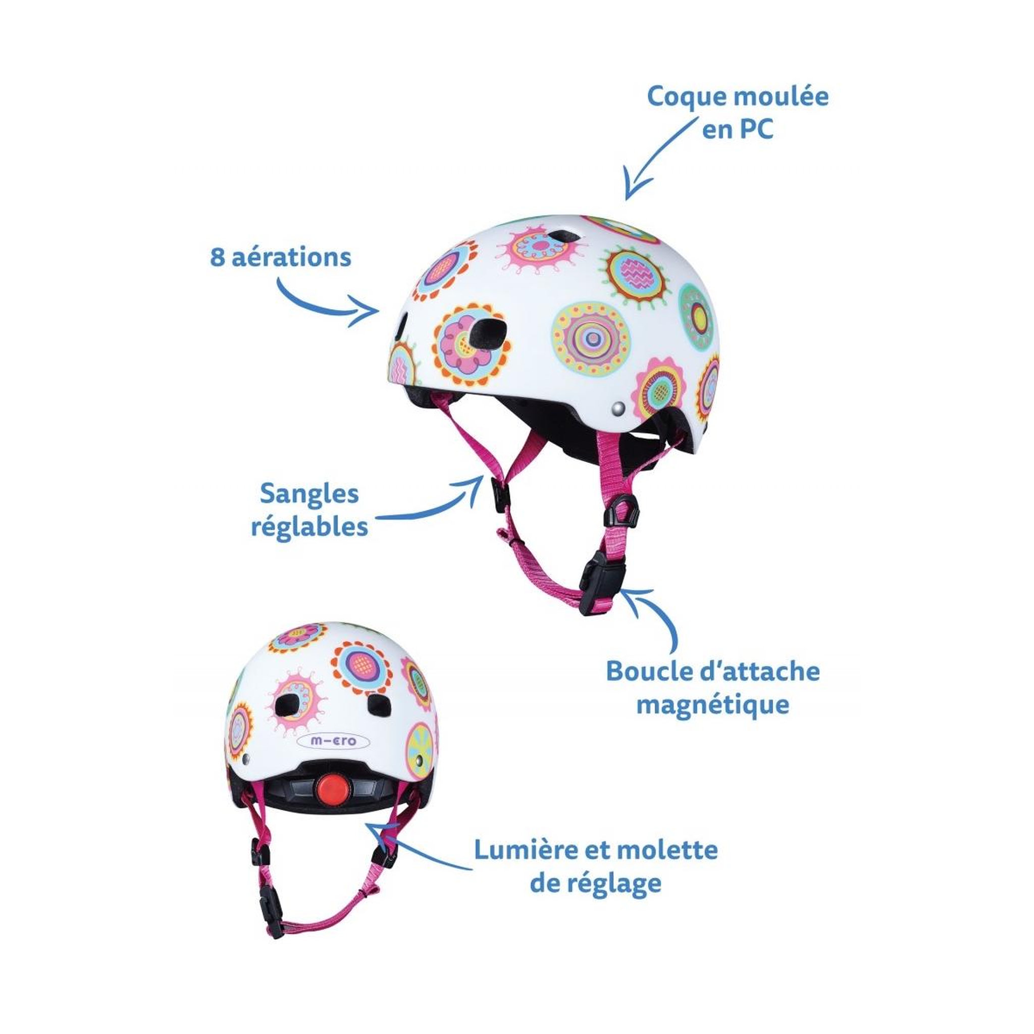 Voir la diapositive 2 : Micro Casque Vélo et Trottinette Doodle Dots boucle magnétique  lumière LED intégrée  Taille XS