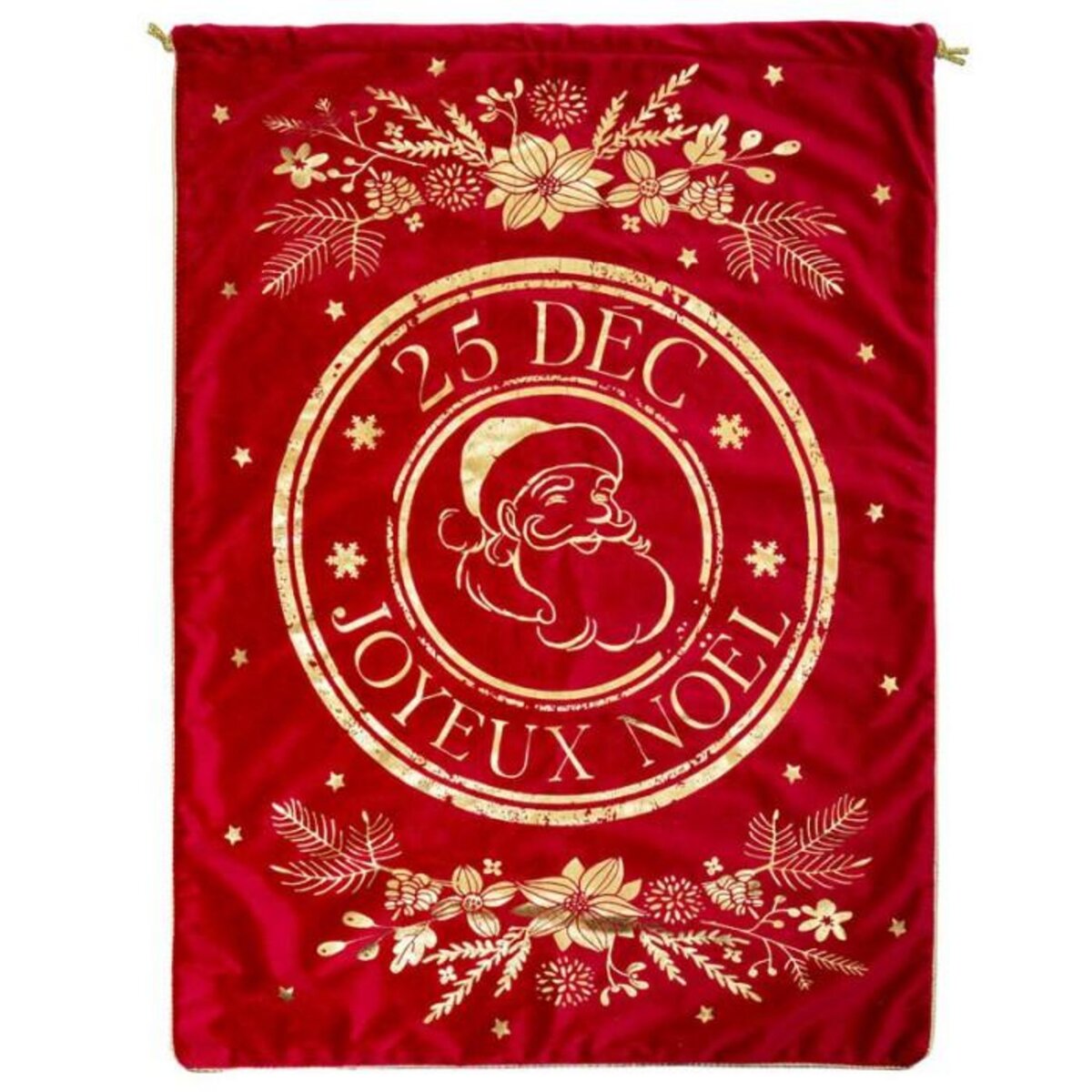 FEERIC LIGHT & CHRISTMAS Hotte de Noël Imprimée  Vintage  70cm Rouge & Or