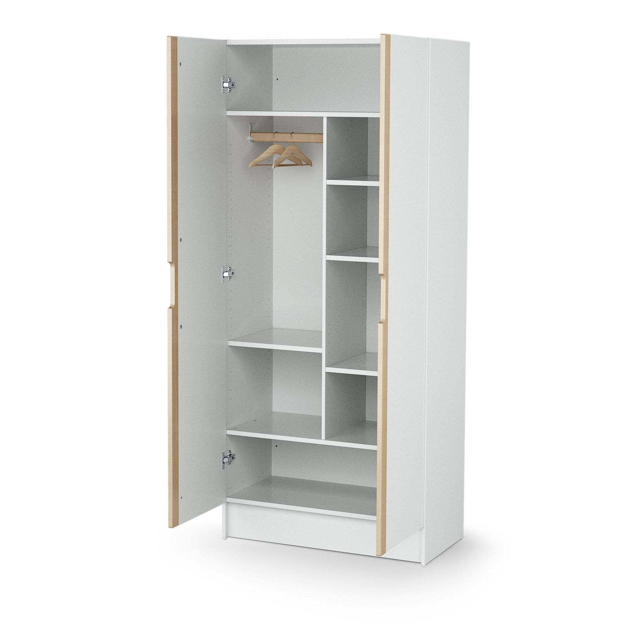 Voir la diapositive 2 : JURABABY Armoire enfant 2 portes en bois blanc et hêtre verni 96 x 51 x 176 cm