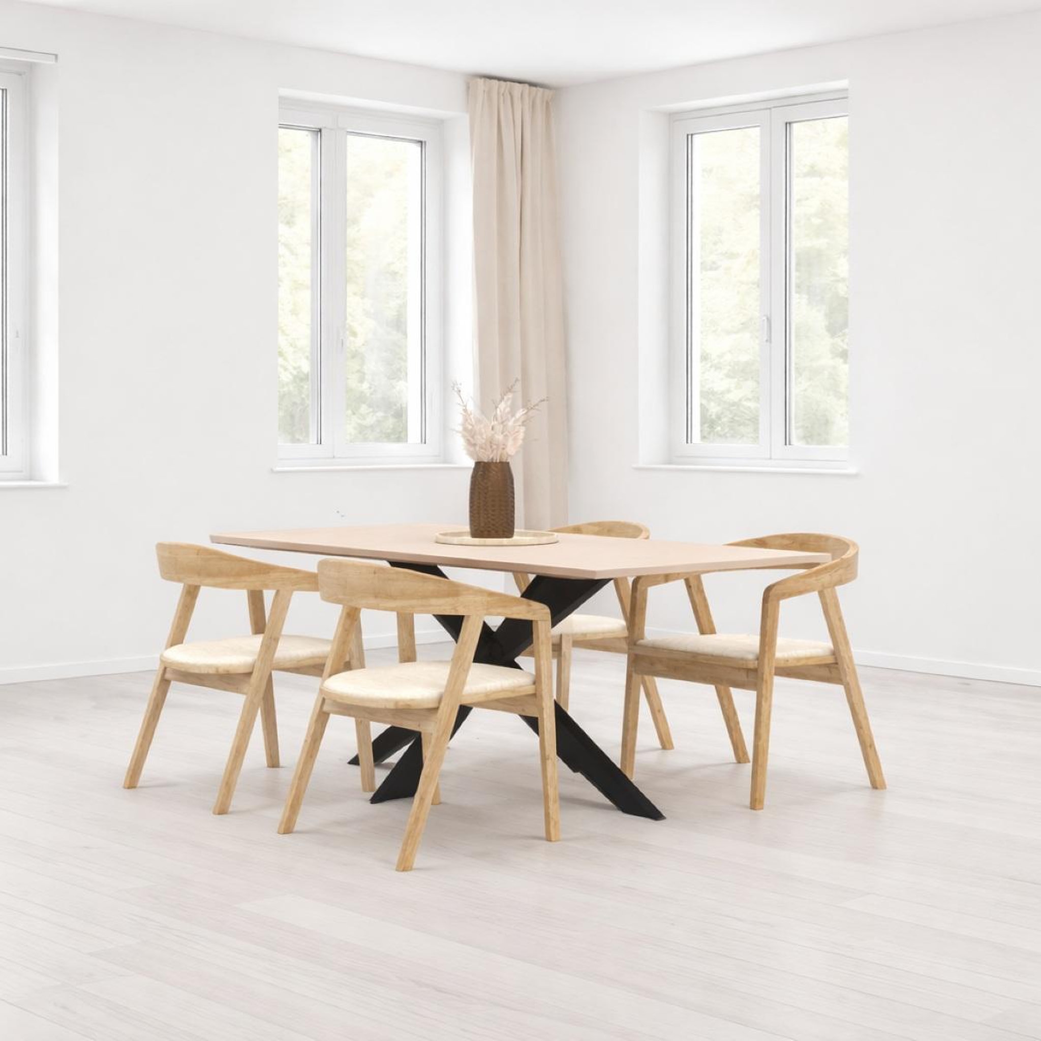 Voir la diapositive 4 : JLC KREATION Table à manger moderne pied central coloris beige 180cm EROS