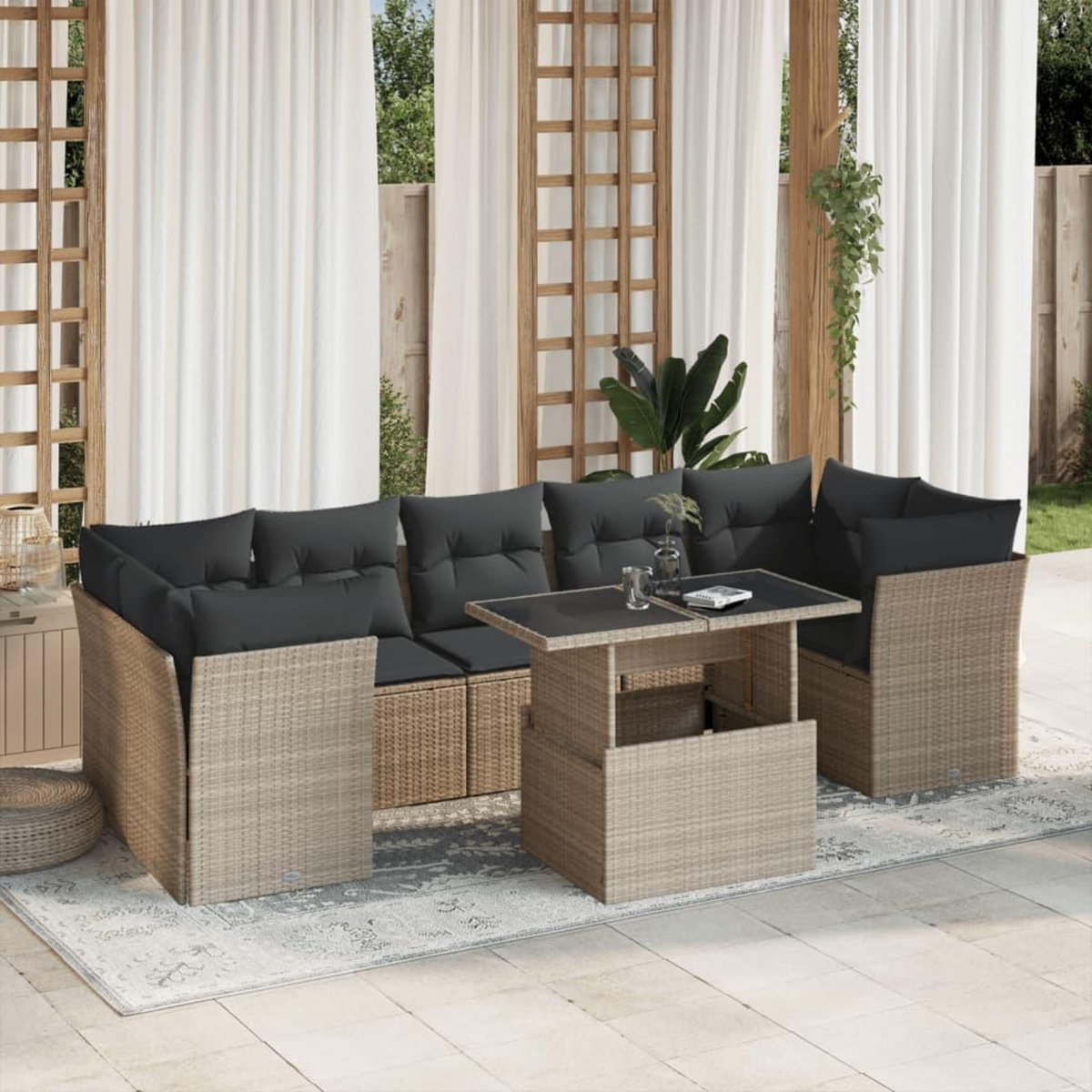VIDAXL Salon de jardin 8 pcs avec coussins gris clair resine tressee