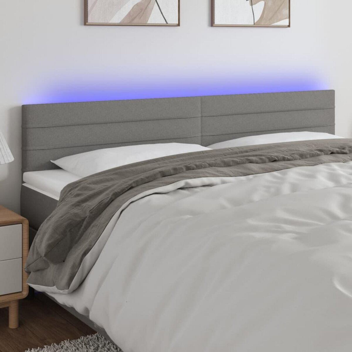 VIDAXL Tete de lit a LED Gris fonce 200x5x78/88 cm Tissu