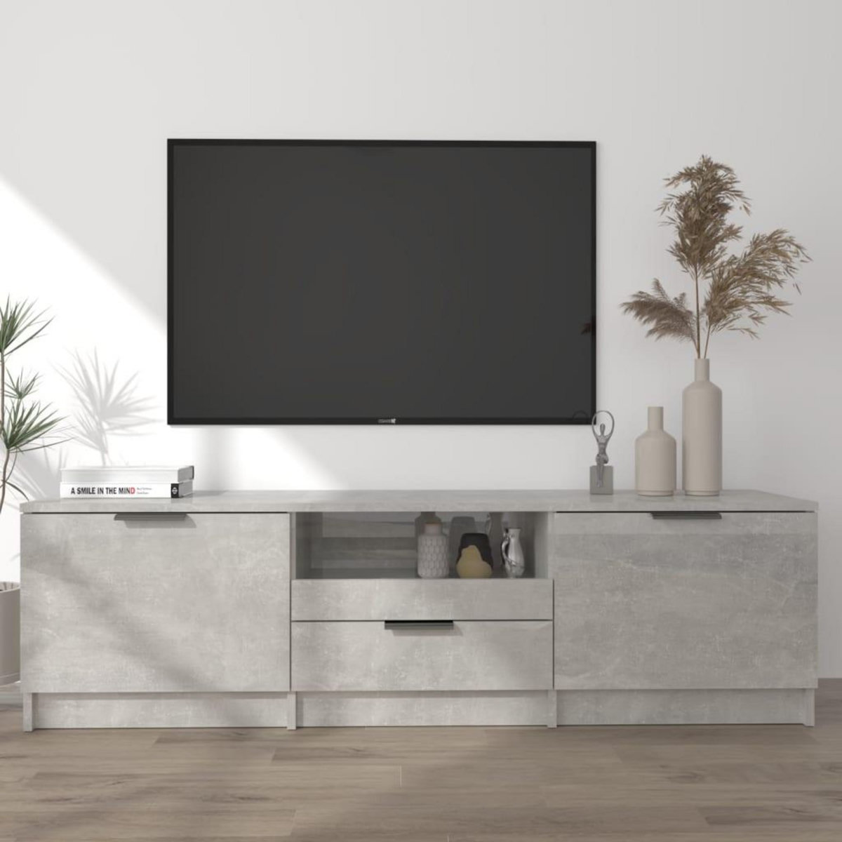 VIDAXL Meuble TV gris beton 140x35x40 cm bois d'ingenierie