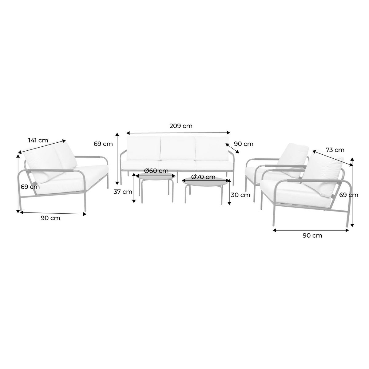SWEEEK Salon de jardin LUANDA en acier, 7 places
