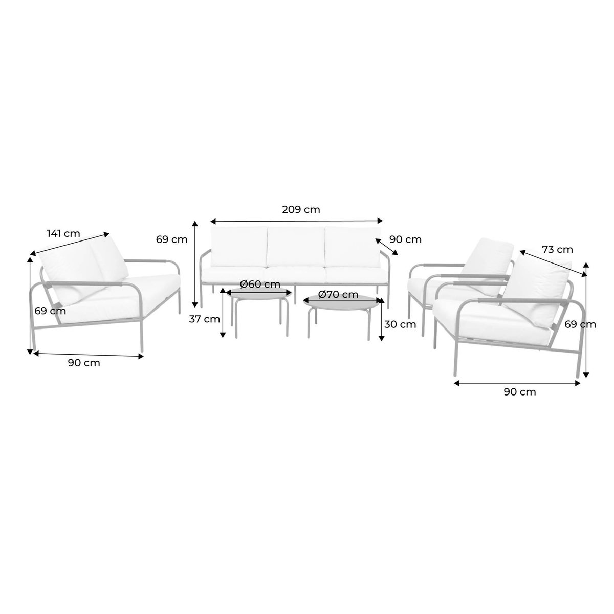 SWEEEK Salon de jardin LUANDA en acier, 7 places