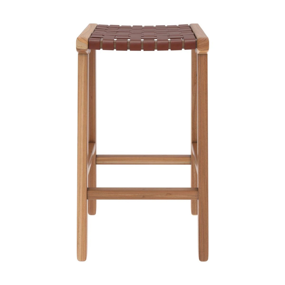 Rendez vous déco Tabouret pour îlot central 68 cm en teck et cuir tressé marron-Kuna