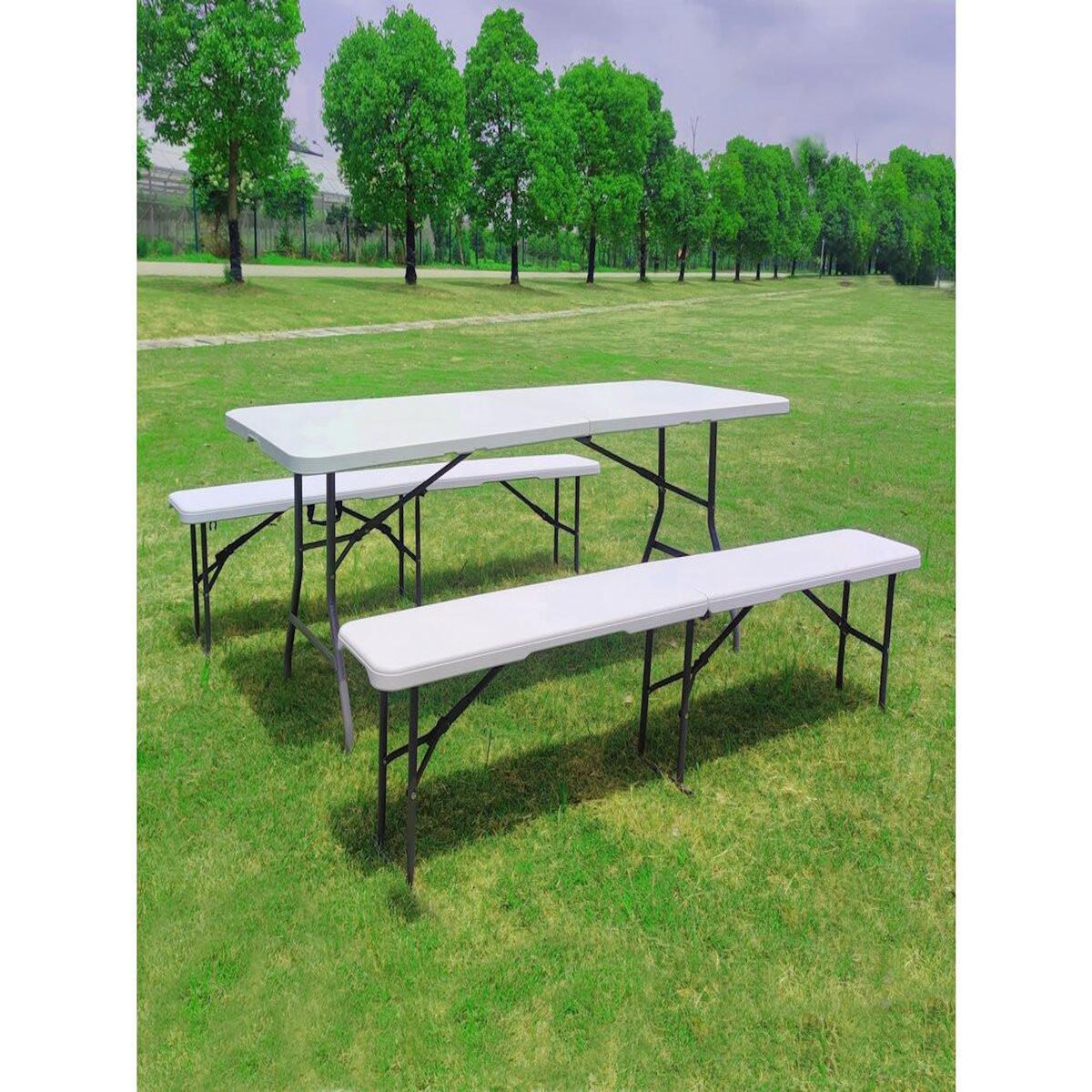 Habitat et Jardin Ensemble Table de jardin pliante + 2 Bancs pliants   Foldy  - Blanc