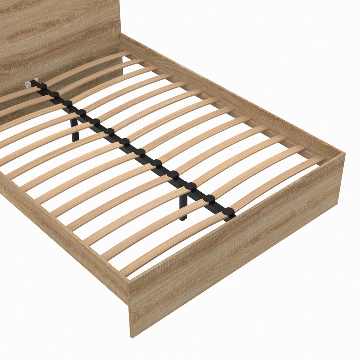 ID MARKET Lit double OMAHA avec tête de lit et sommier 140 x 190 cm façon hêtre