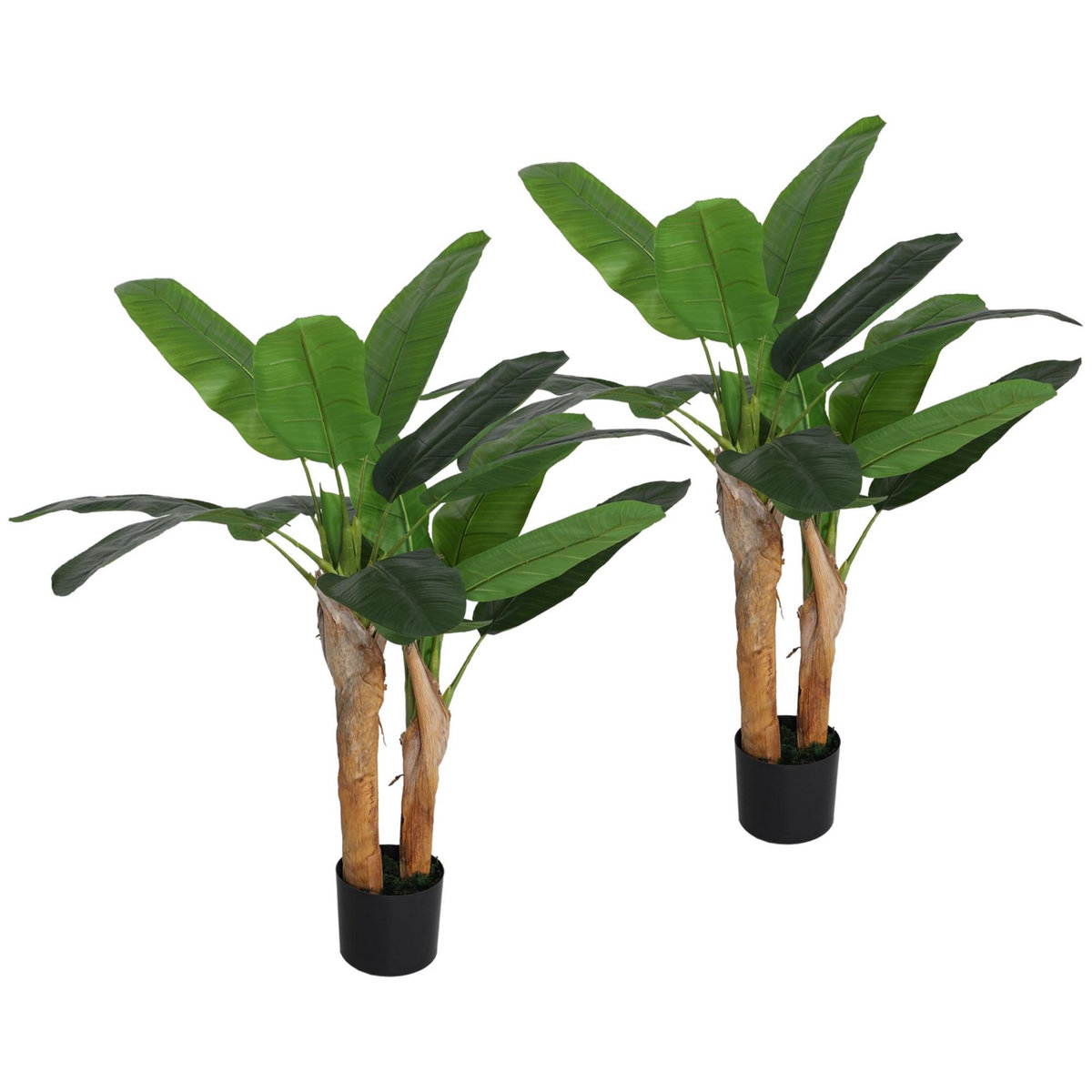 HOMCOM Lot de 2 plantes artificielles bananiers H.120 cm - grand réalisme - 15 feuilles - mousse effet lichen pots inclus