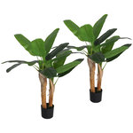 HOMCOM Lot de 2 plantes artificielles bananiers H.120 cm - grand réalisme - 15 feuilles - mousse effet lichen pots inclus
