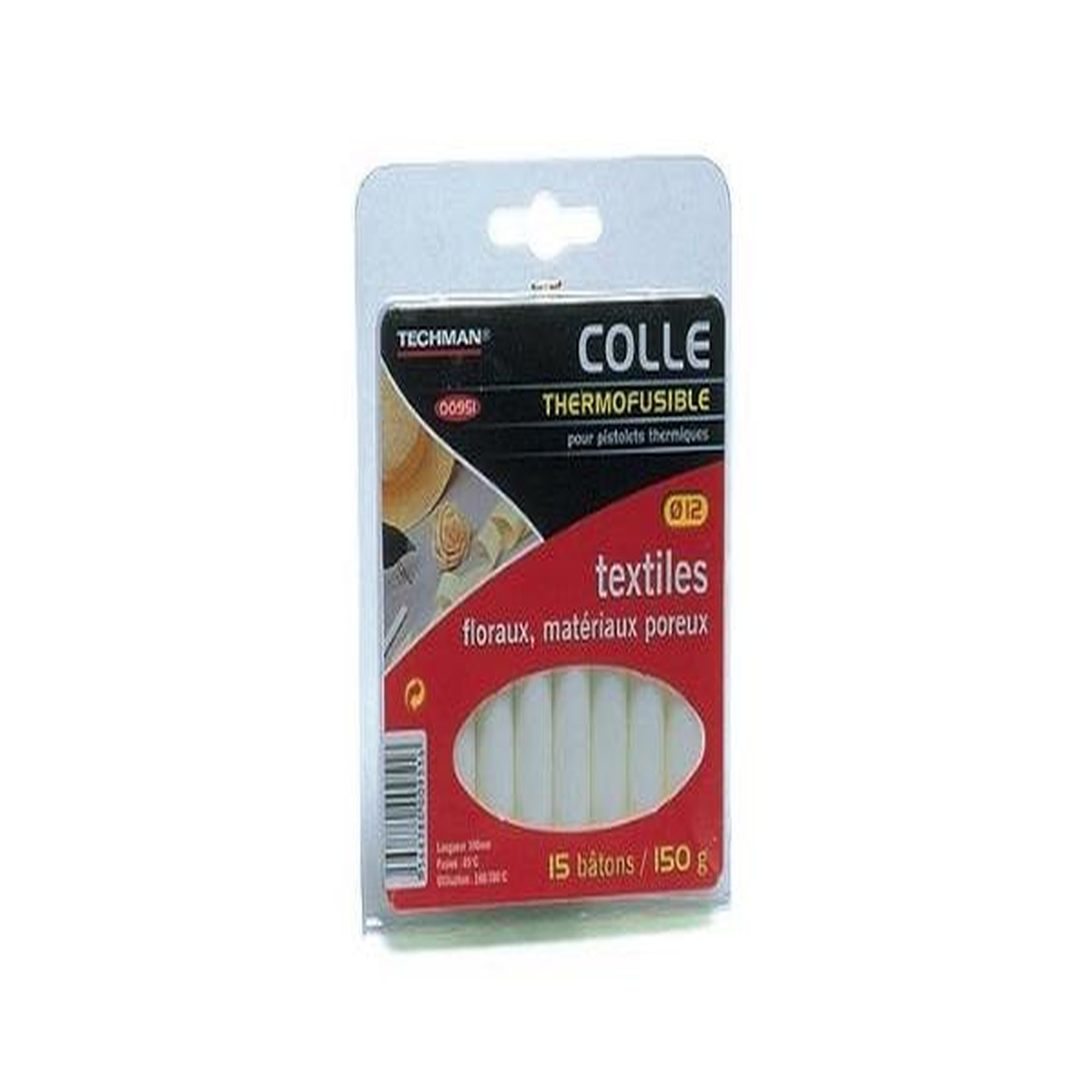 TECHMAN 15 bâtons de colle cartons / textiles (12 x 100 mm)