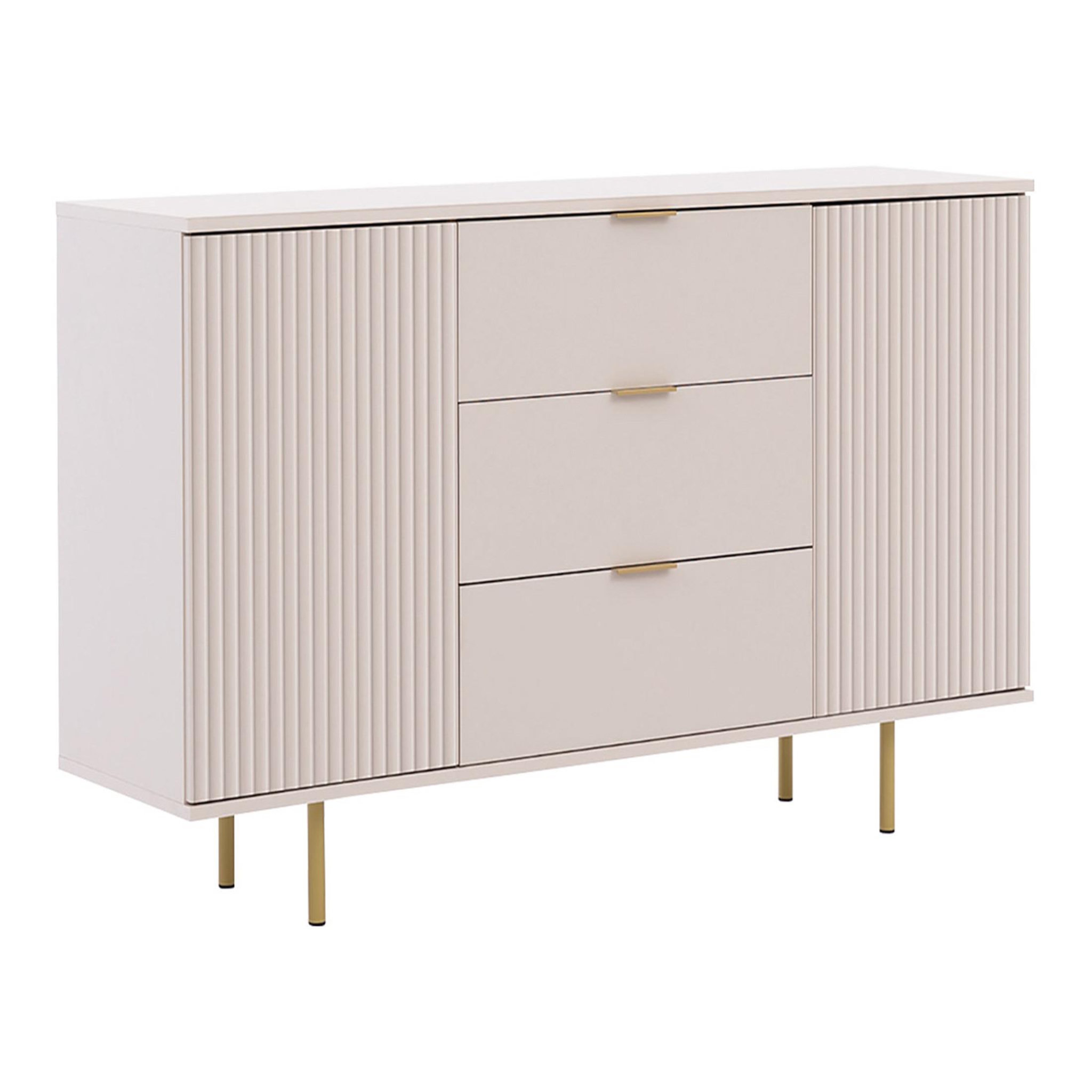 Voir la diapositive 4 : BEST MOBILIER Monica - buffet - beige - 3 tiroirs et 2 portes - 150 cm