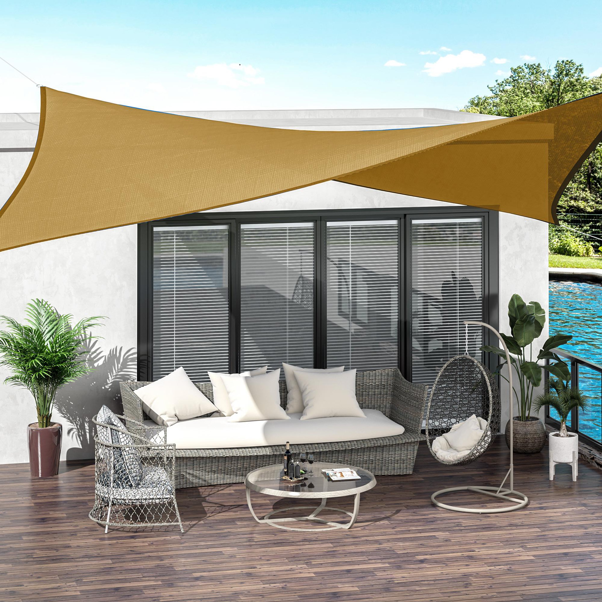 Voir la diapositive 2 : OUTSUNNY Voile d'ombrage toile solaire rectangulaire 6L x 4l m HDPE jaune