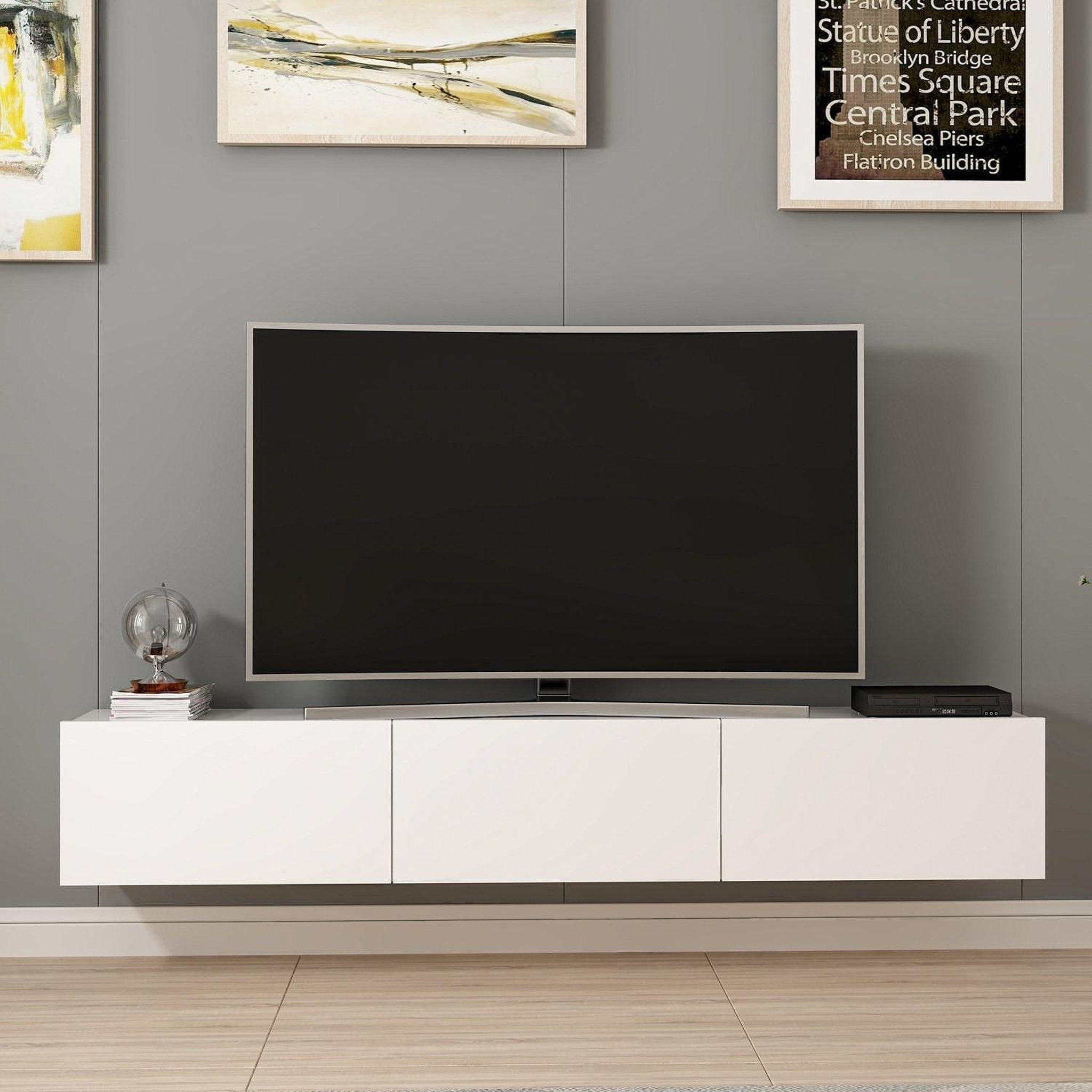 Voir la diapositive 2 : Habitat et Jardin Meuble tv suspendu en bois  rigel  - 180 x 32 x 30 cm - blanc