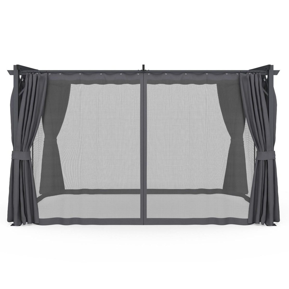 ID MARKET Pergola édition intégrale moustiquaire toit rétractable 3x4M et 4 rideaux gris