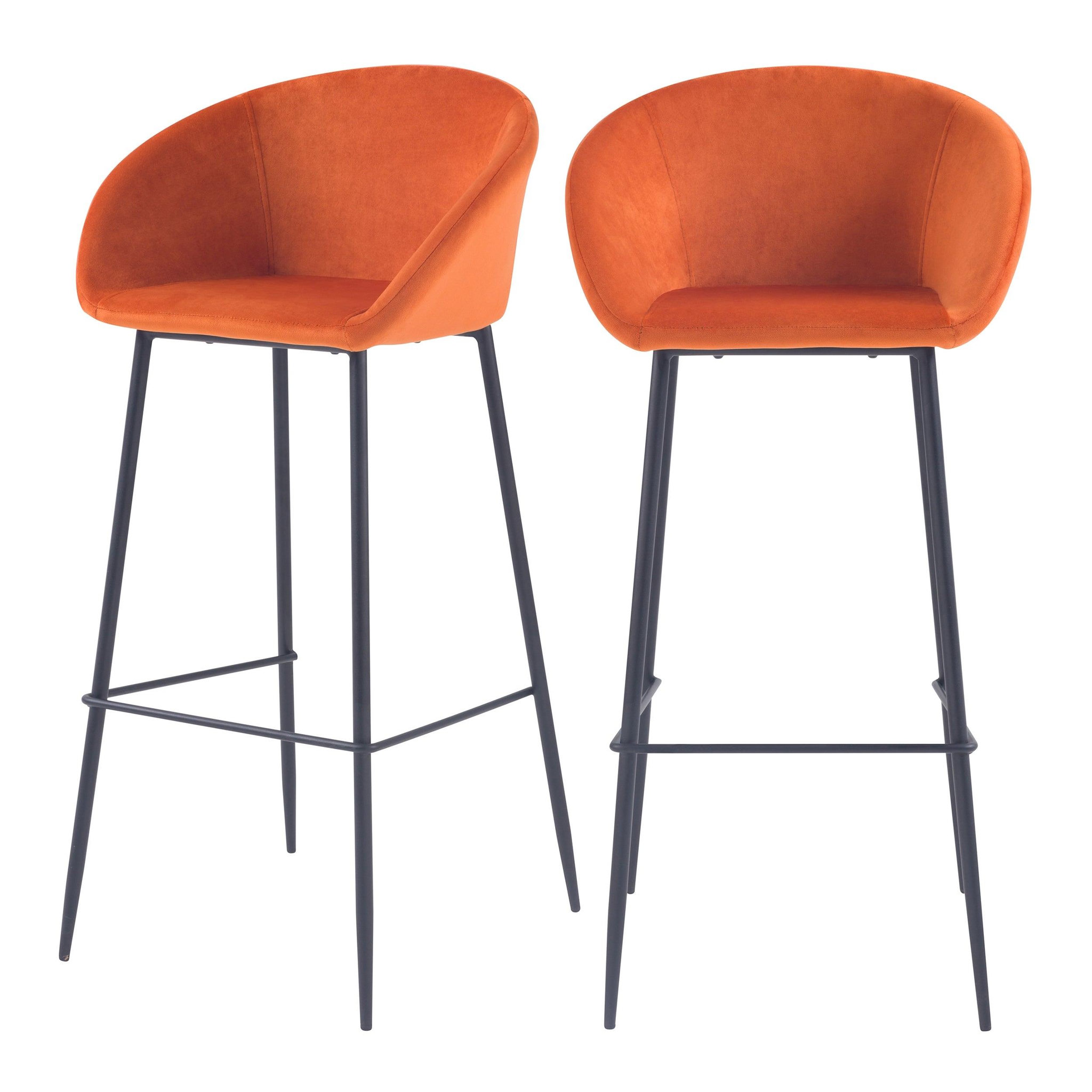 MAISON PAVANE Lot de 2 chaises de bar 75 cm en velours orange-marquise
