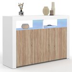 ID MARKET Buffet 110 cm ELIGHT 3 portes avec LED et niches blanc et bois façon hêtre
