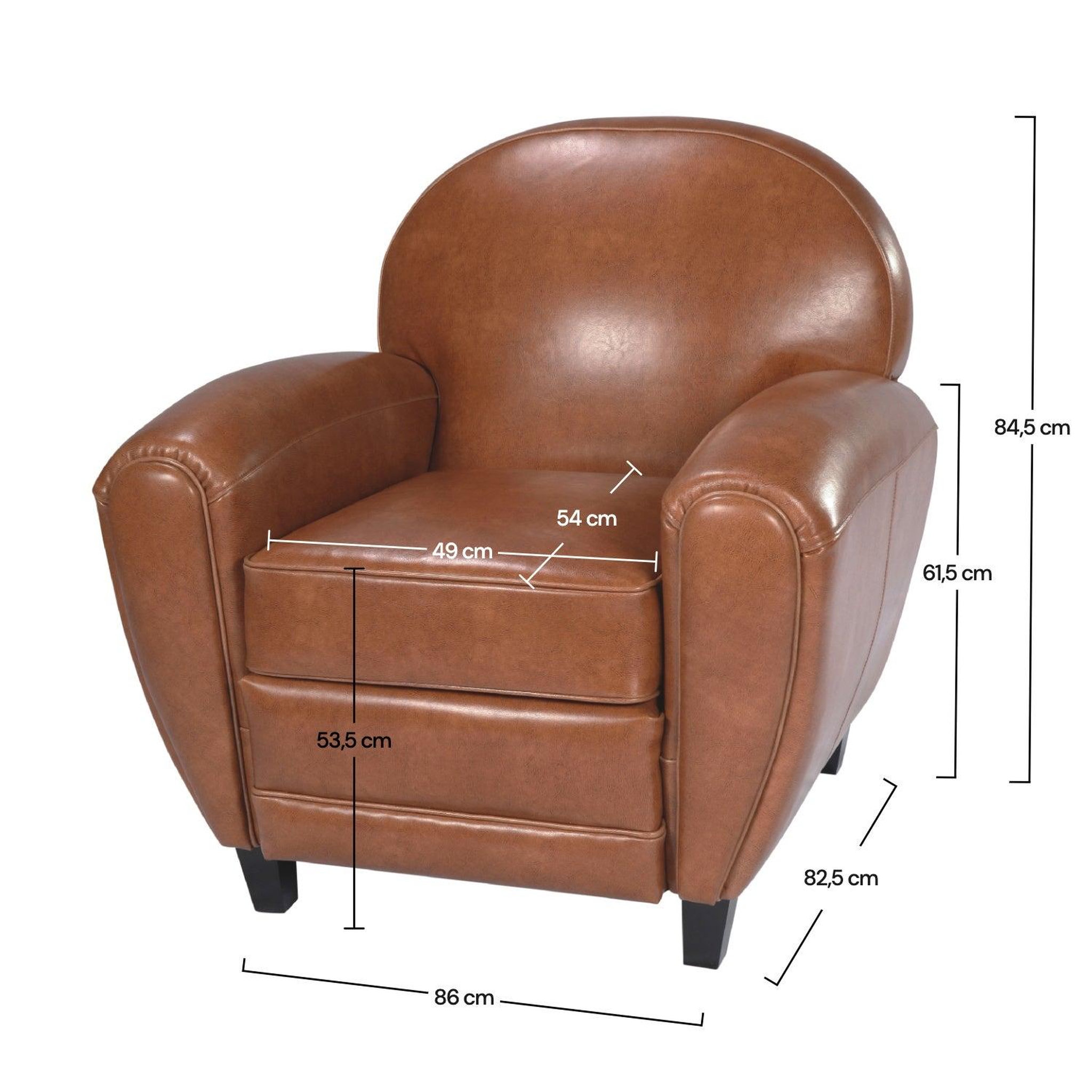 Voir la diapositive 4 : MAISON PAVANE Fauteuil camel en croûte de cuir enduite-Club