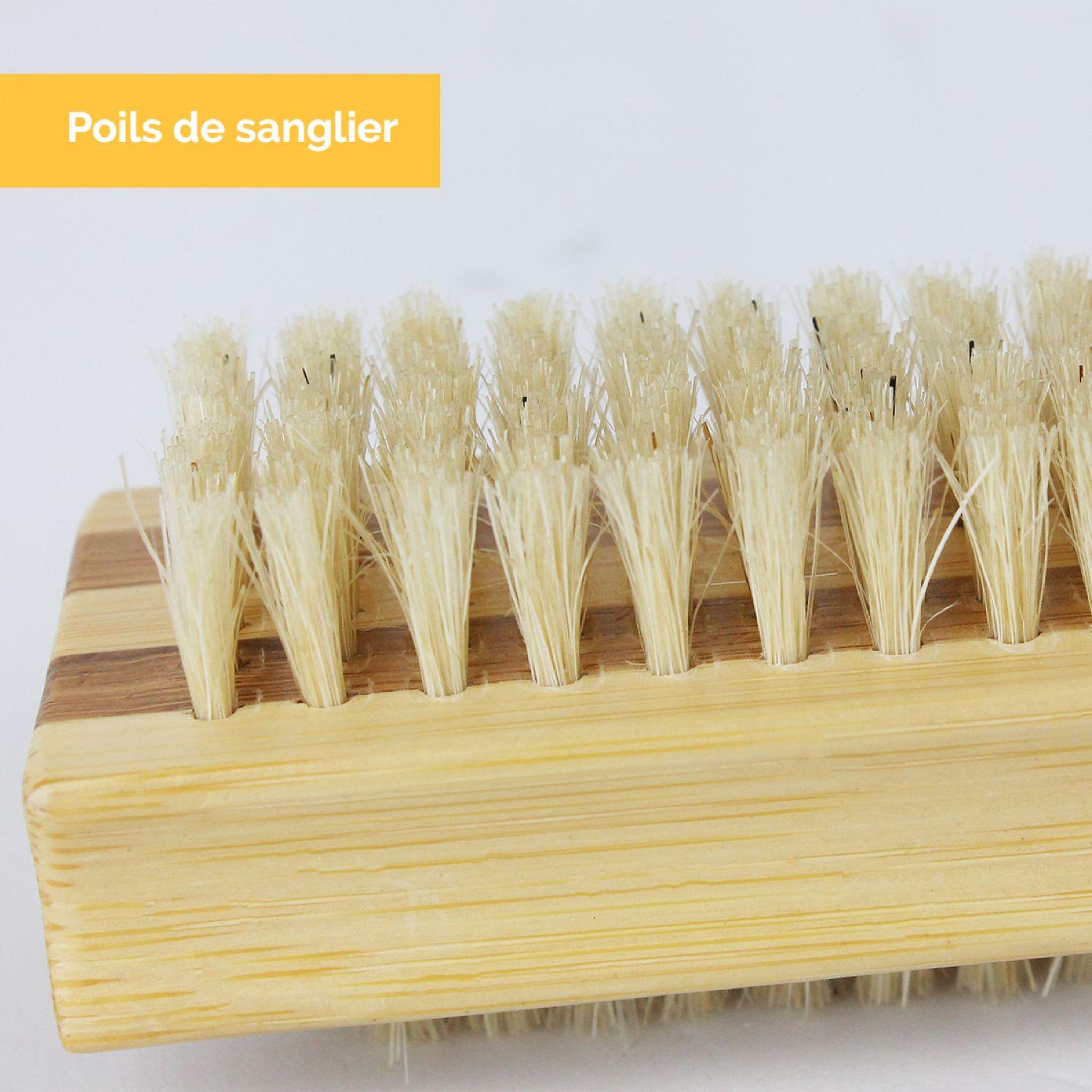Voir la diapositive 3 : VIVEZEN Lot de 2 brosses à ongles 10 cm double face en bambou et poils de sanglier