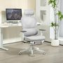 Voir la diapositive 2 : HOMCOM Chaise de bureau ergonomique inclinable support lombaires repose-pied blanc gris