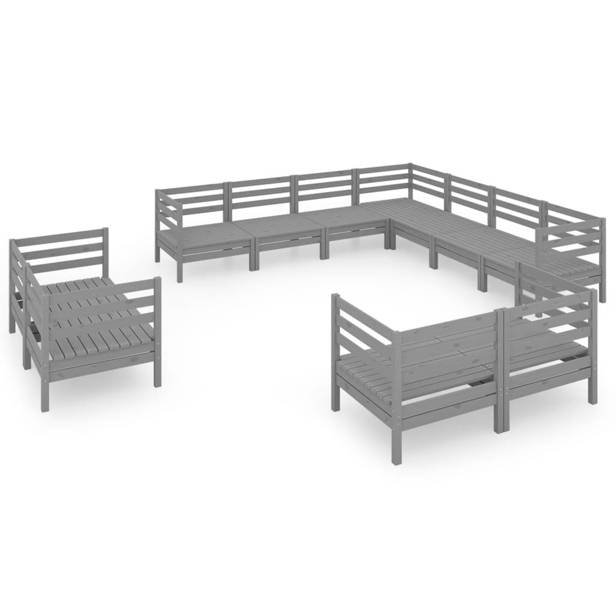 Voir la diapositive 2 : VIDAXL Salon de jardin 11 pcs Bois de pin massif Gris