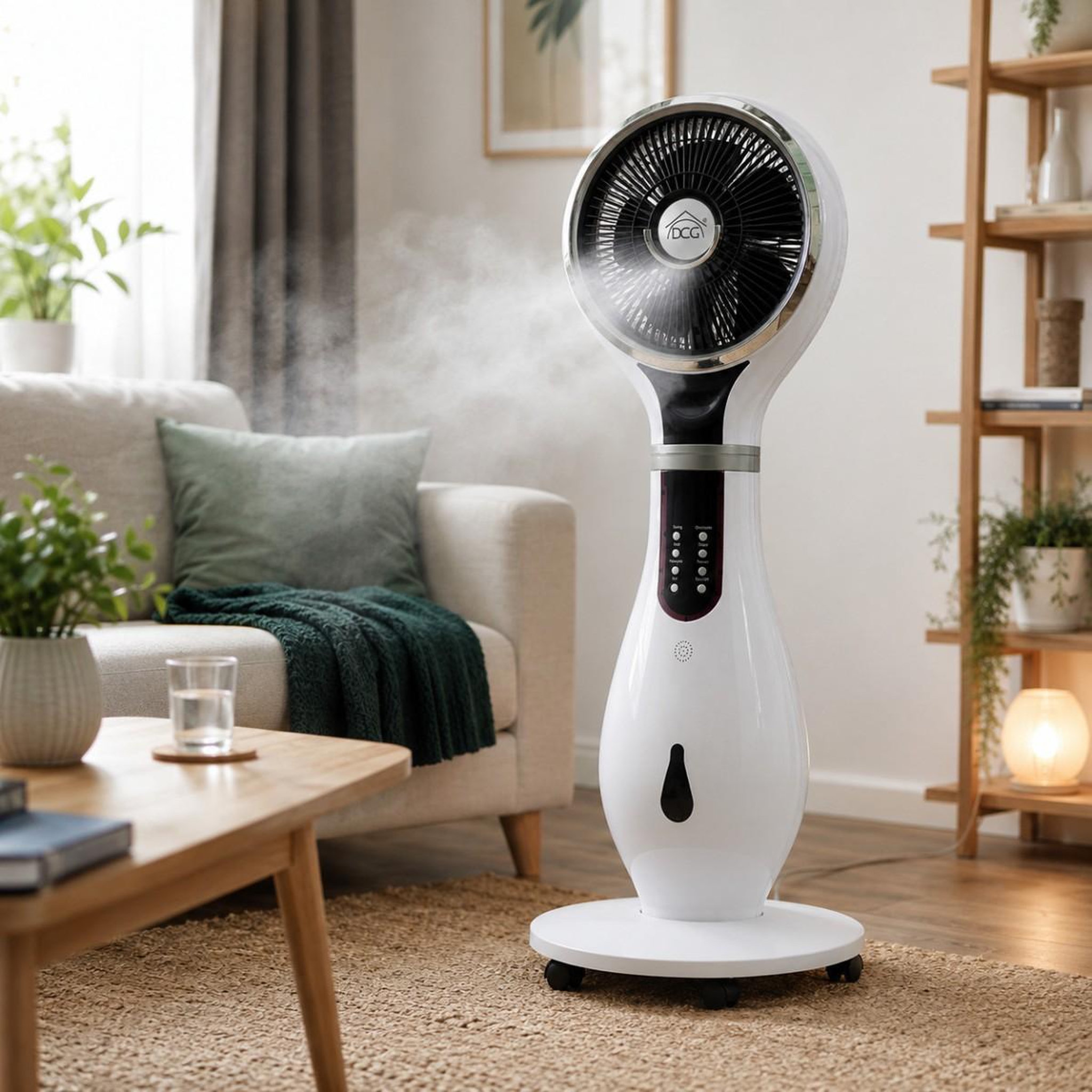 Voir la diapositive 3 : DCG Ventilateur brumisateur 80w humidificateur 2.3l télécommande timer 9h30 fonction anti-moustiques roulettes dcg