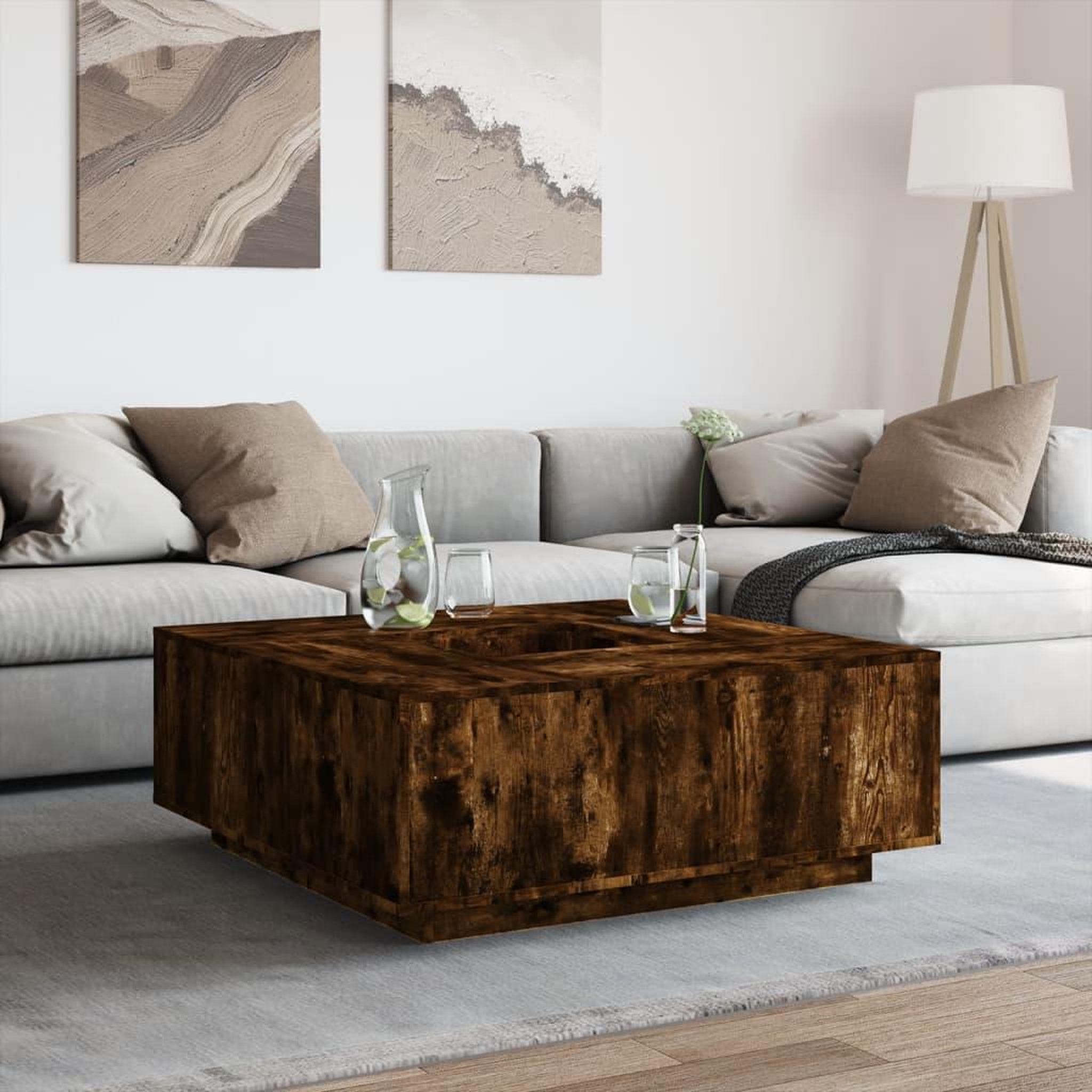 Voir la diapositive 3 : VIDAXL Table basse chene fume 100x100x40 cm bois d'ingenierie