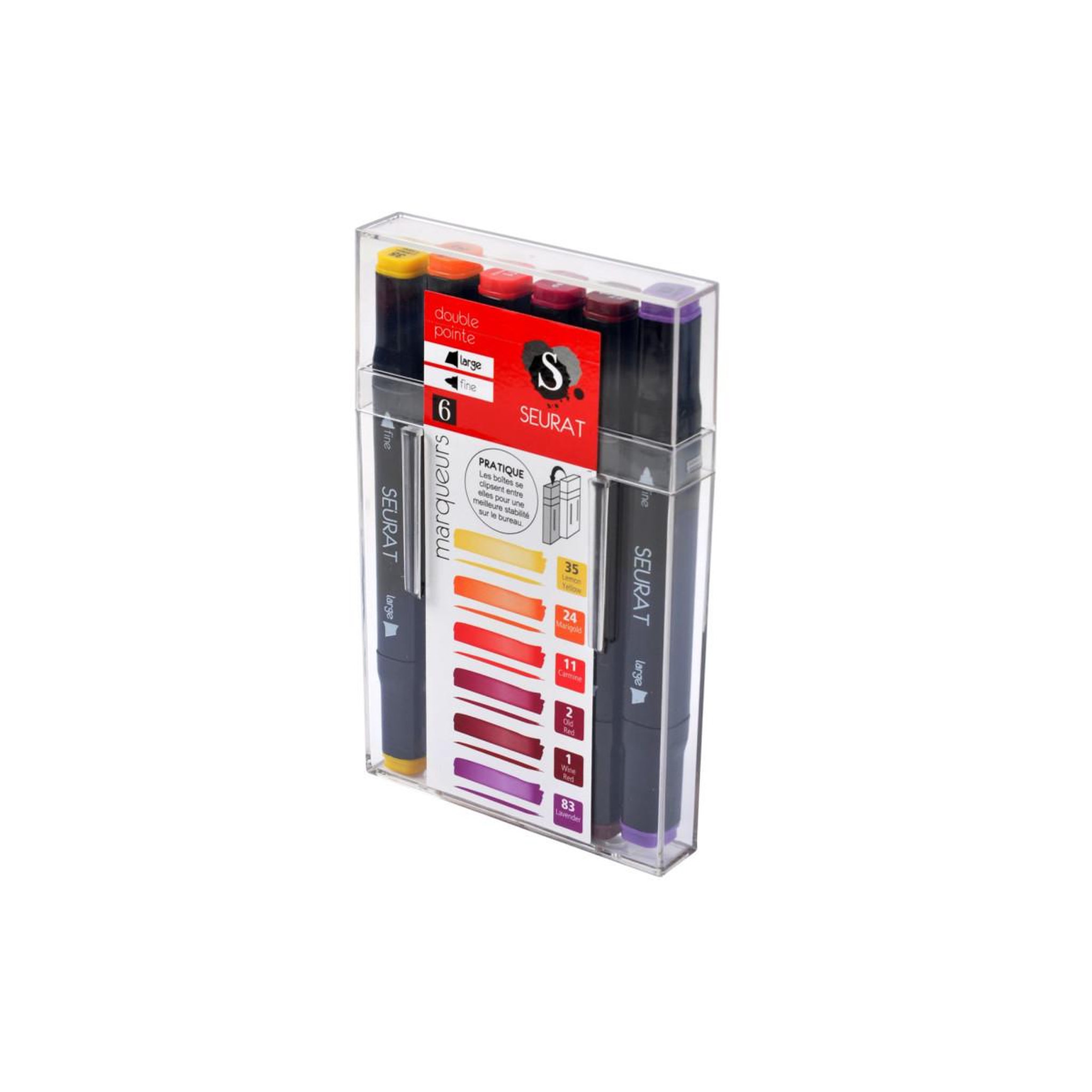 Voir la diapositive 2 : HOMEA Boîte de 6 Marqueurs  Double Pointe  16cm Tons Chauds