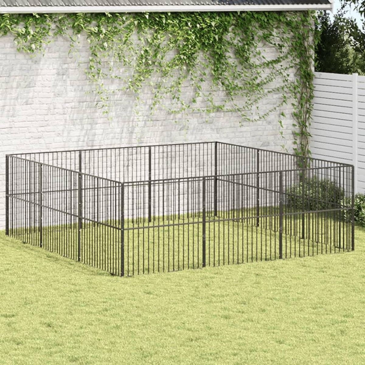 VIDAXL Parc pour chien 12 panneaux noir acier galvanise