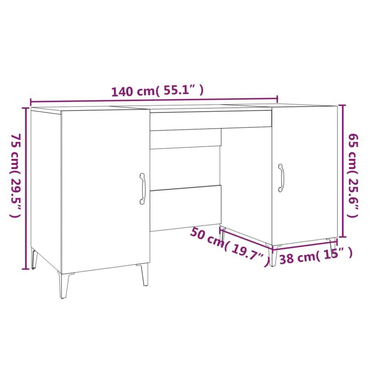 VIDAXL Bureau Blanc 140x50x75 cm Bois d'ingenierie