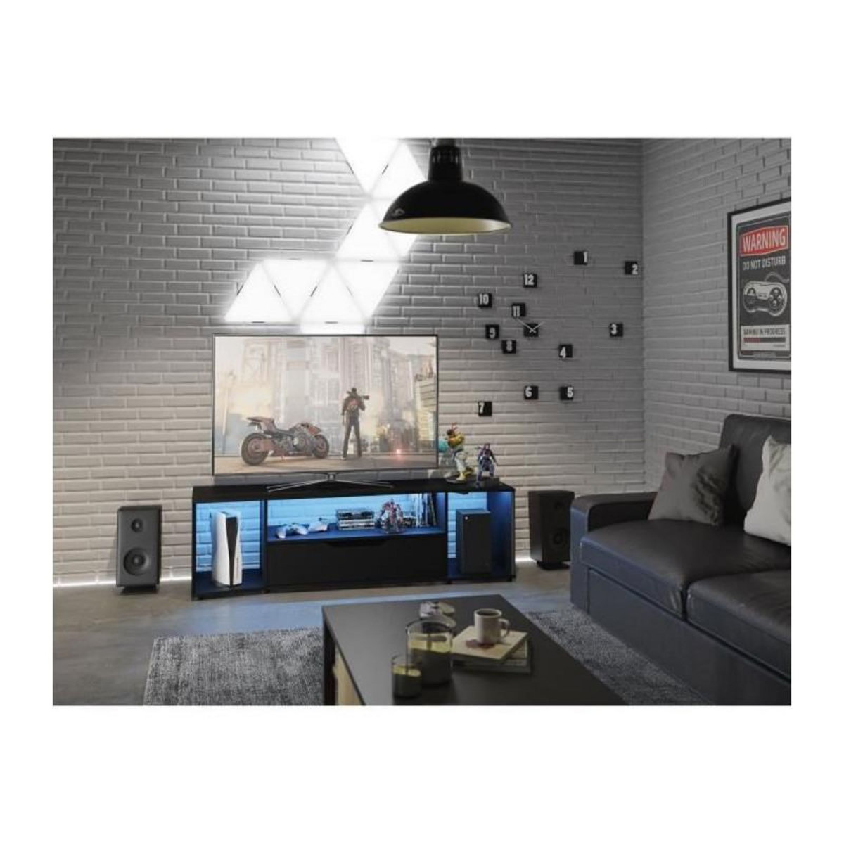 DIAGONE Meuble TV gamer - HACK - Noir - 163 x 45 x 48 cm - DIAGONE