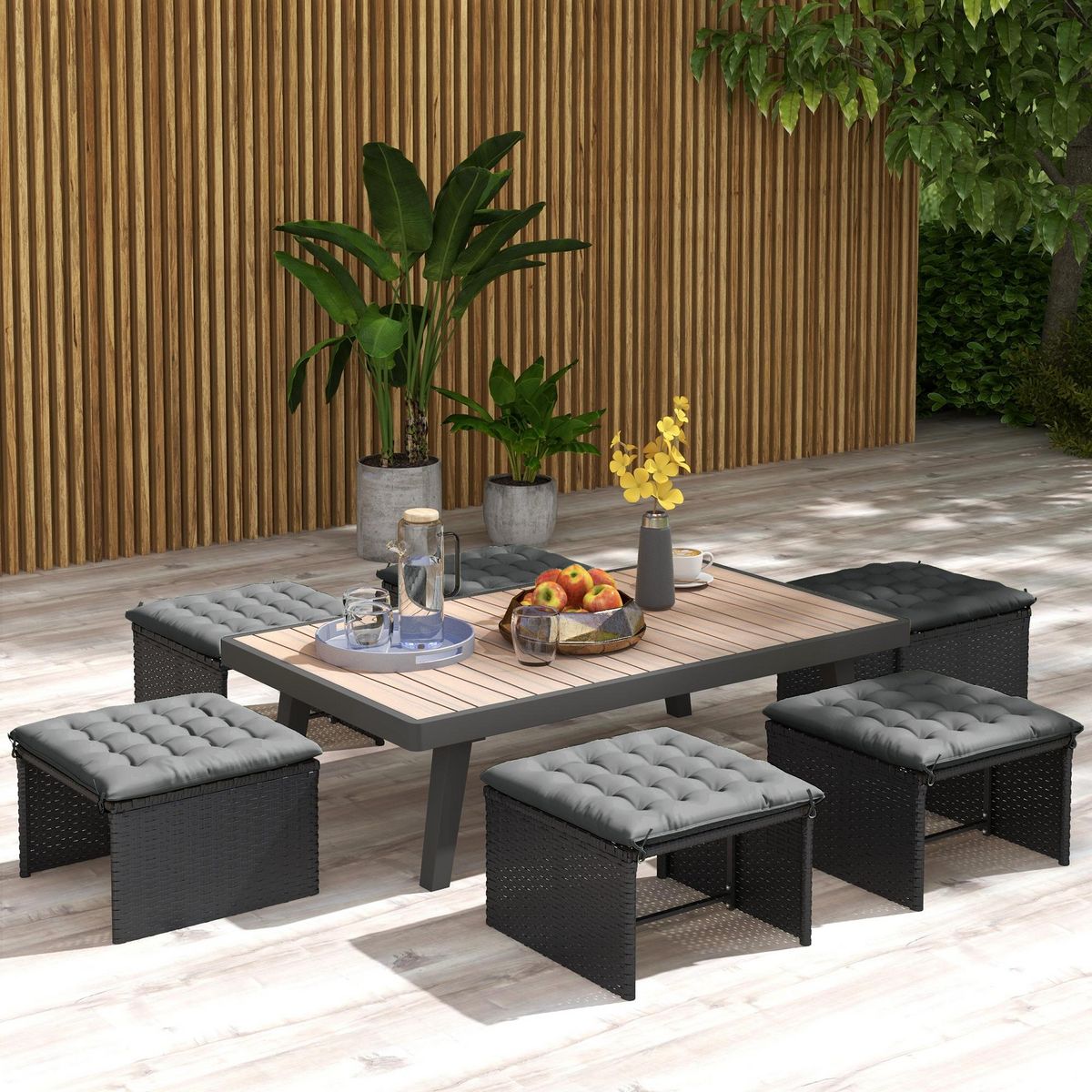 OUTSUNNY Lot de 6 coussins de chaises de jardin avec attaches gris