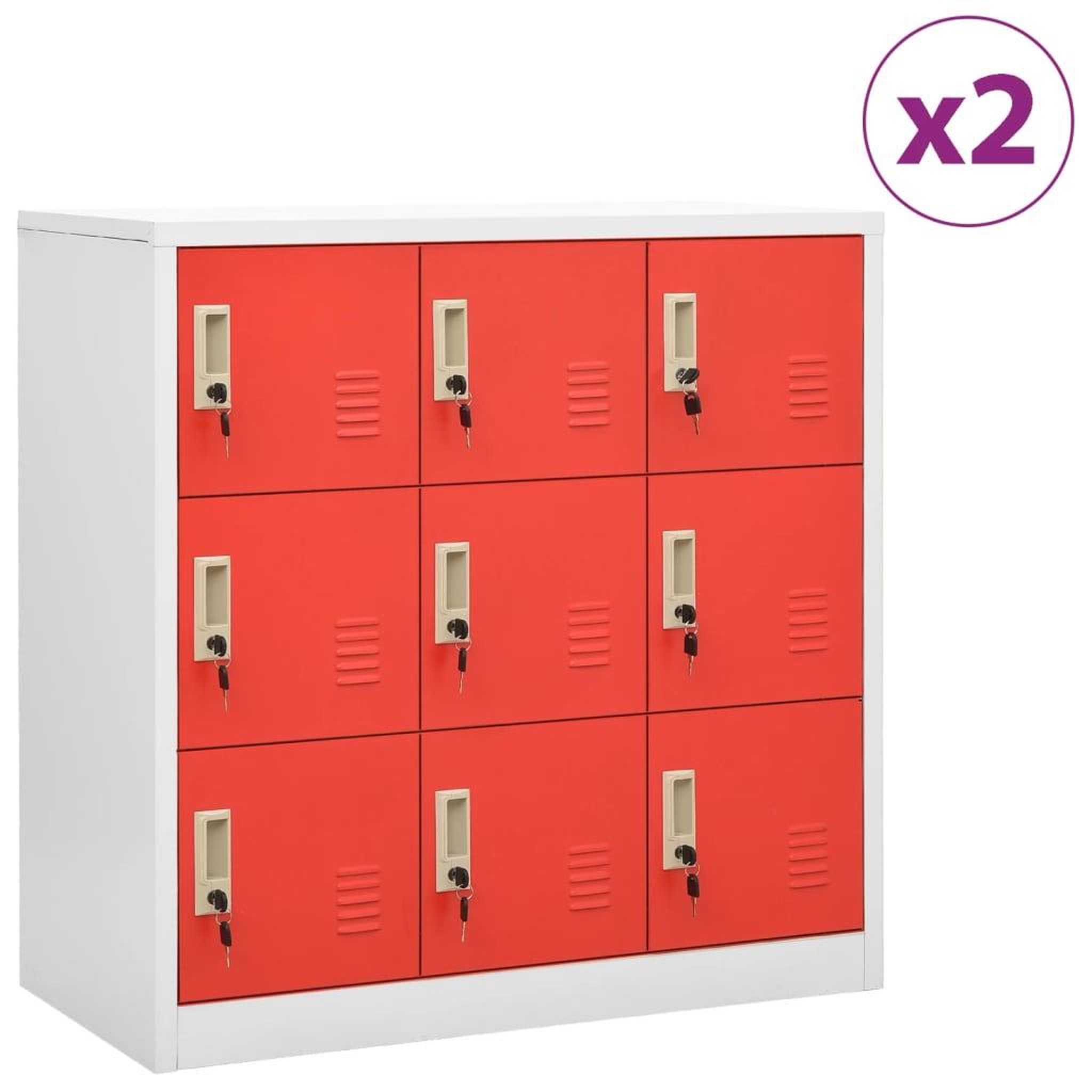 Voir la diapositive 1 : VIDAXL Armoires a casiers 2 pcs Gris clair et rouge 90x45x92,5cm Acier