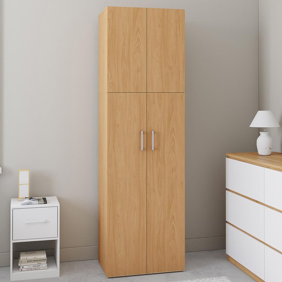 ID MARKET Armoire 2 portes JULIANA bois penderie 50 cm avec étagère