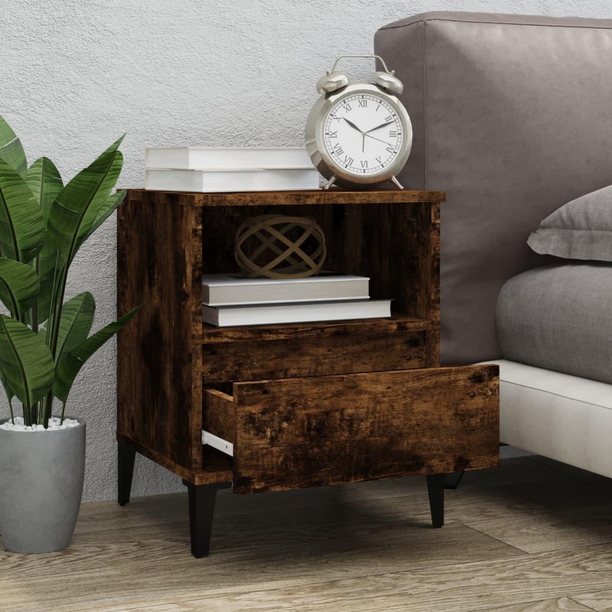 Voir la diapositive 3 : VIDAXL Table de chevet Chene fume 40x35x50 cm