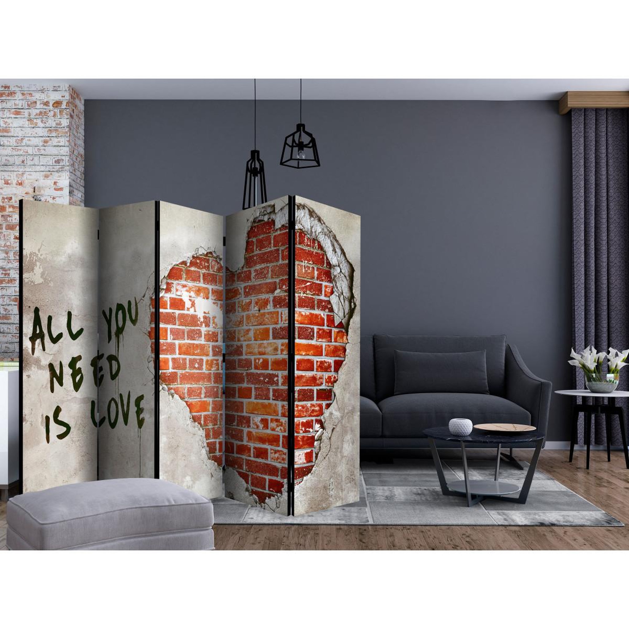 Voir la diapositive 2 : Paris Prix Paravent 5 volets  love is all you need  172x225cm
