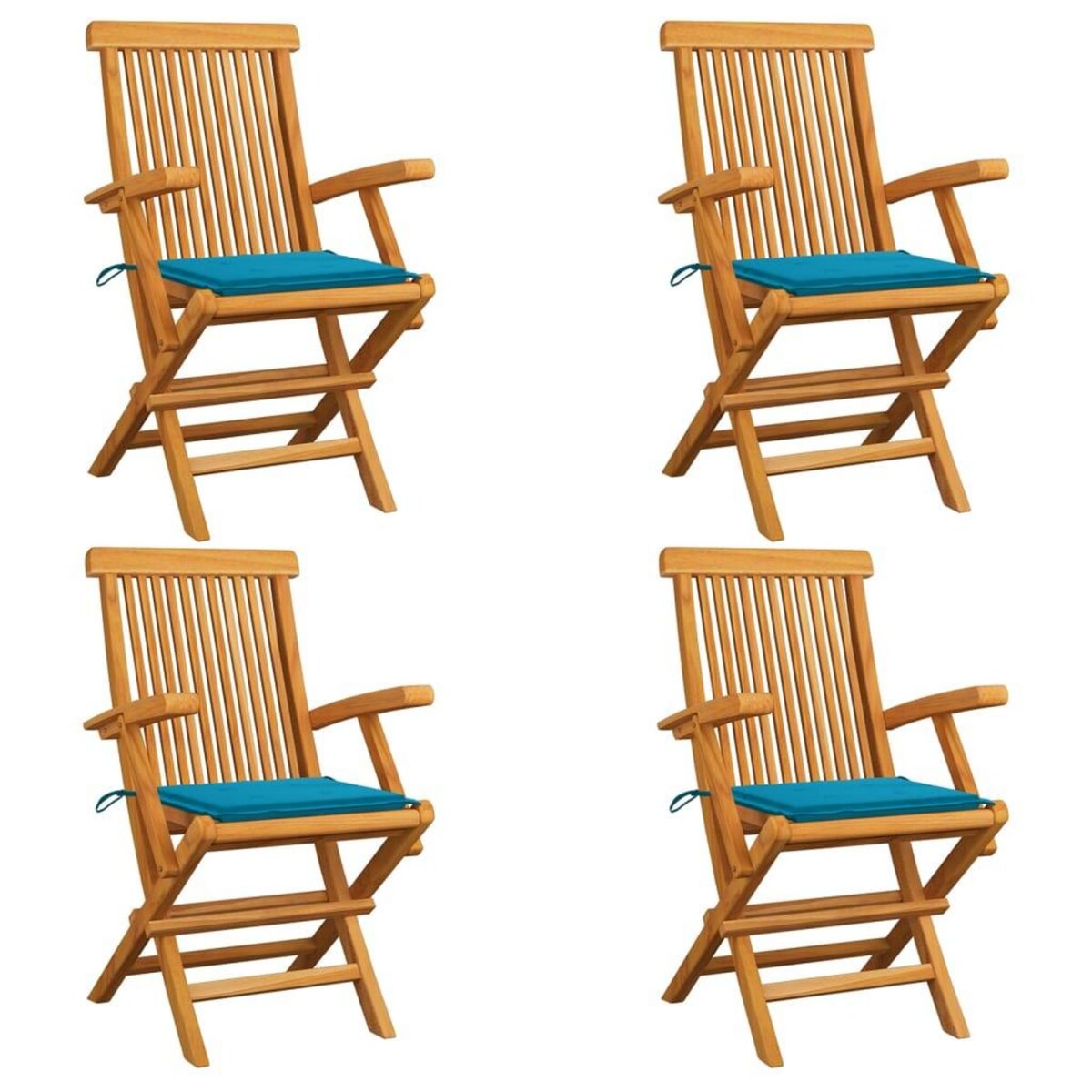 VIDAXL Chaises de jardin et coussins bleu lot de 4 Bois de teck massif