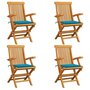 Voir la diapositive 1 : VIDAXL Chaises de jardin et coussins bleu lot de 4 Bois de teck massif