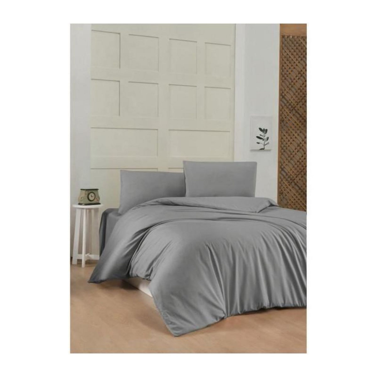 GENERIQUE Parure de lit - 1 housse de couette 220 x 240 cm + 2 taies d'oreiller 60 x 60 cm - 100% coton renforcé - Gris
