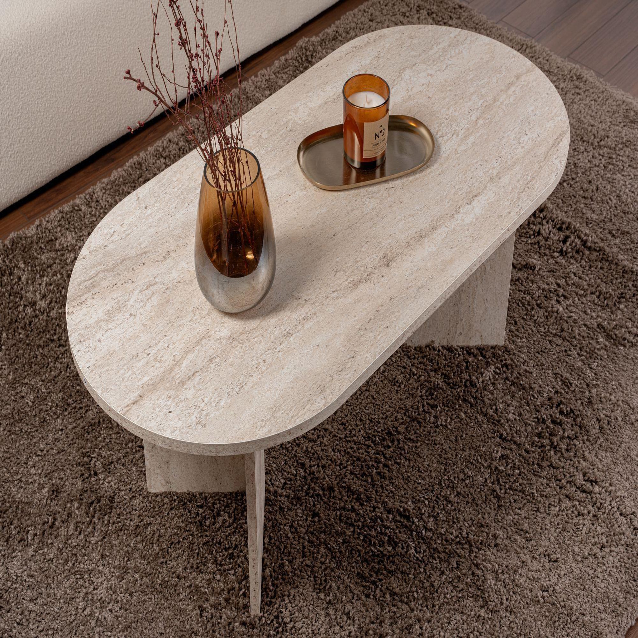 Voir la diapositive 4 : Habitat et Jardin Table basse en bois  sable  - 60 x 119 x 40 cm - travertin