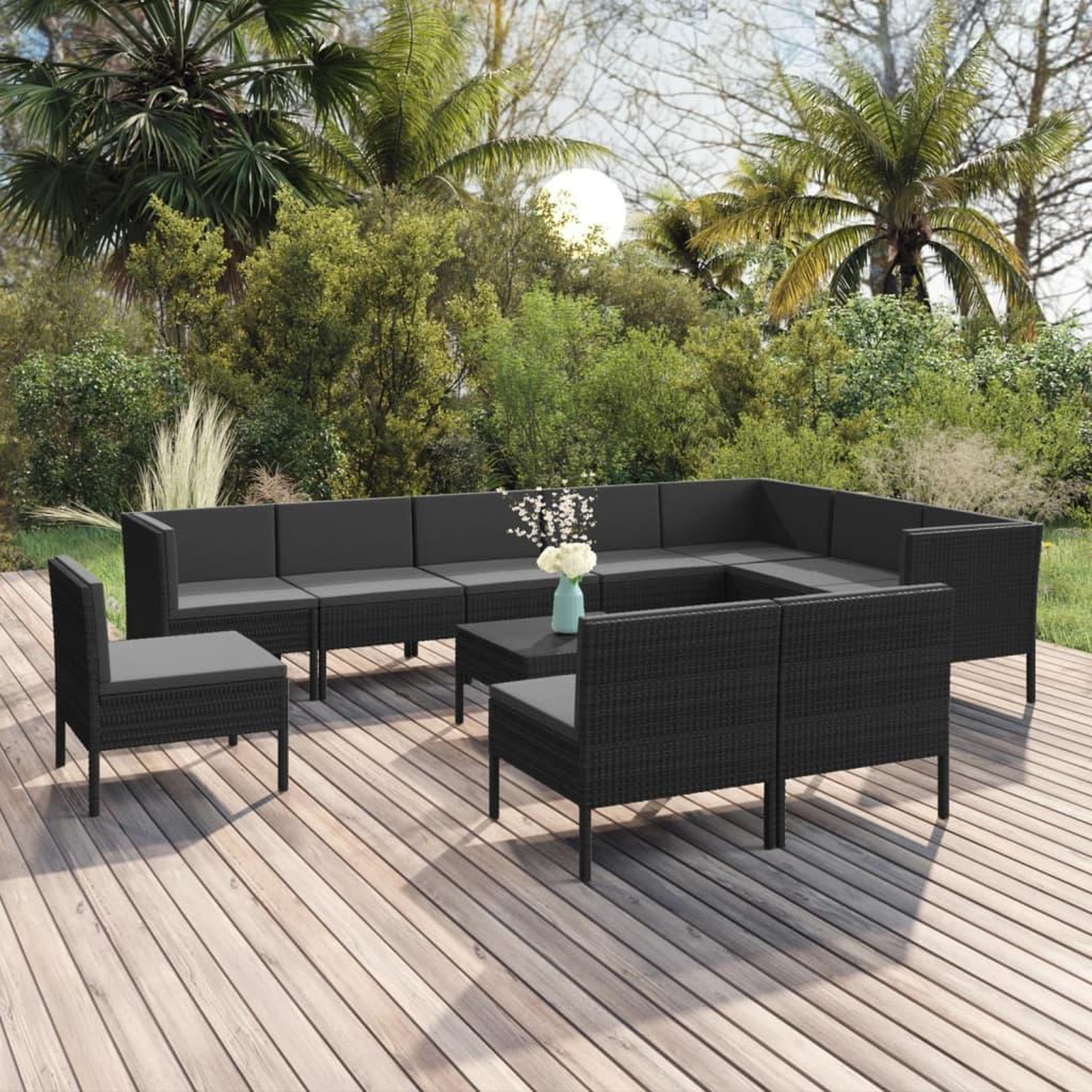 VIDAXL Salon de jardin 11 pcs avec coussins Resine tressee Noir