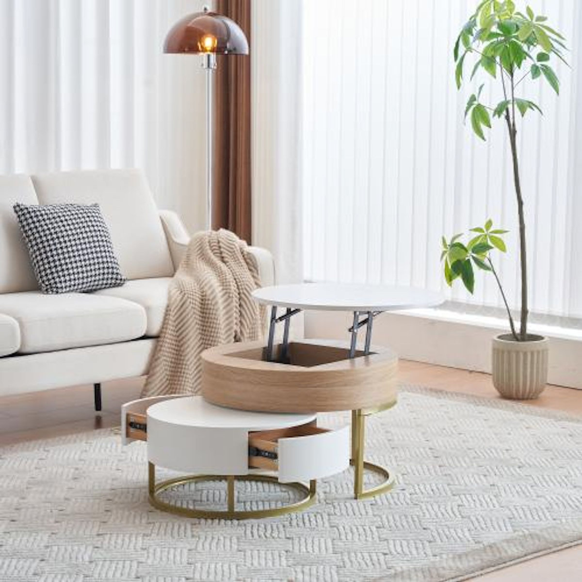 MERAX Table basse gigogne ronde blanc - 70x70 cm mdf