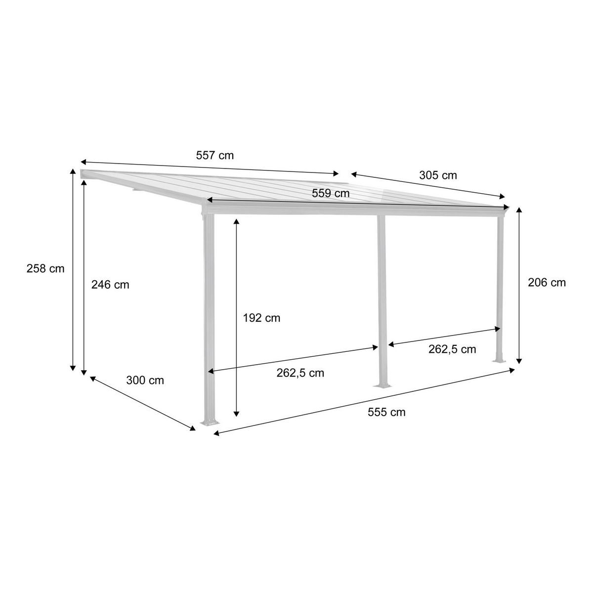 SWEEEK Pergola murale 3x5m anthracite en aluminium et polycarbonate avec gouttière. pergola adossée
