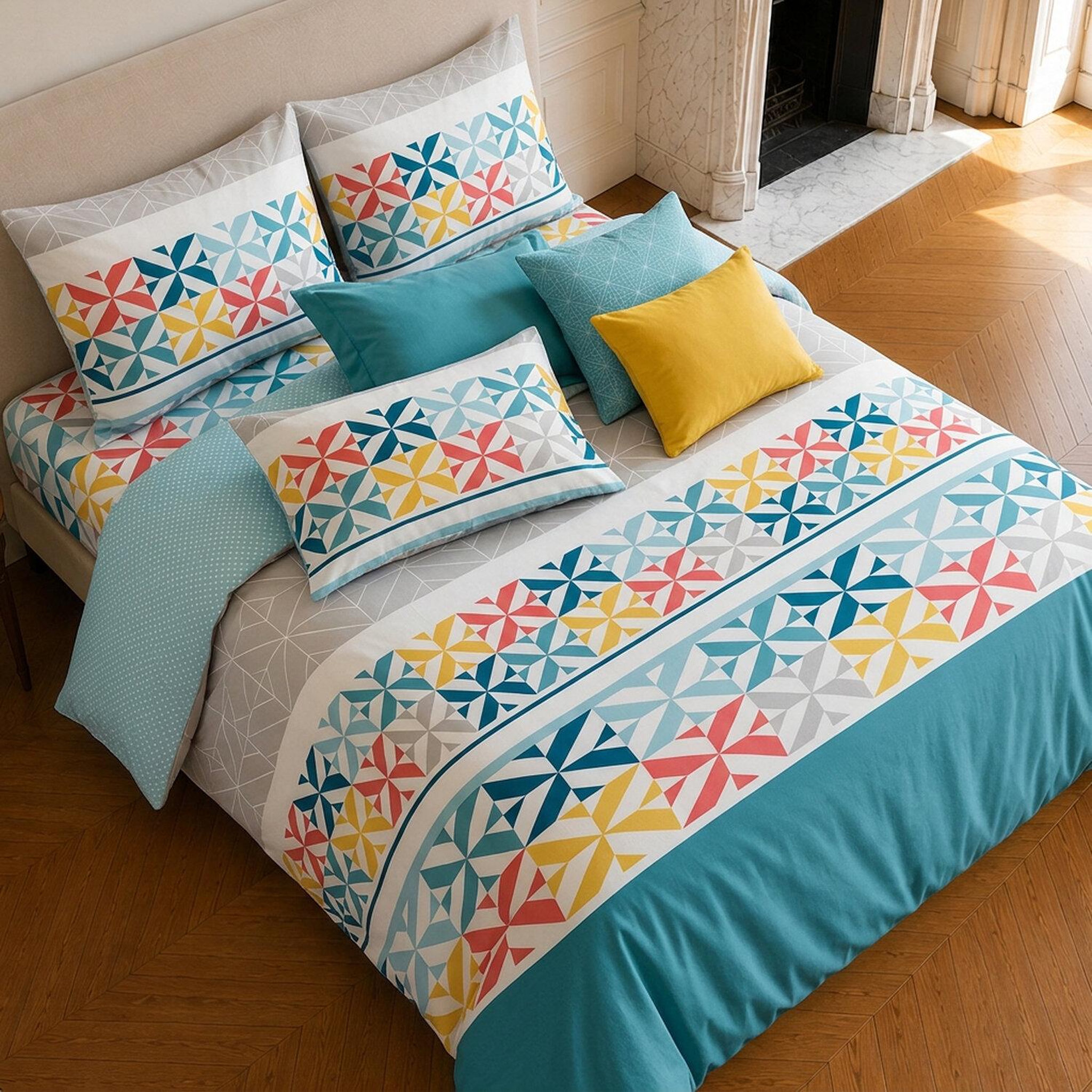 Voir la diapositive 4 : Home collection Parure housse de couette imprimée 100% coton 57 fils - blueberry