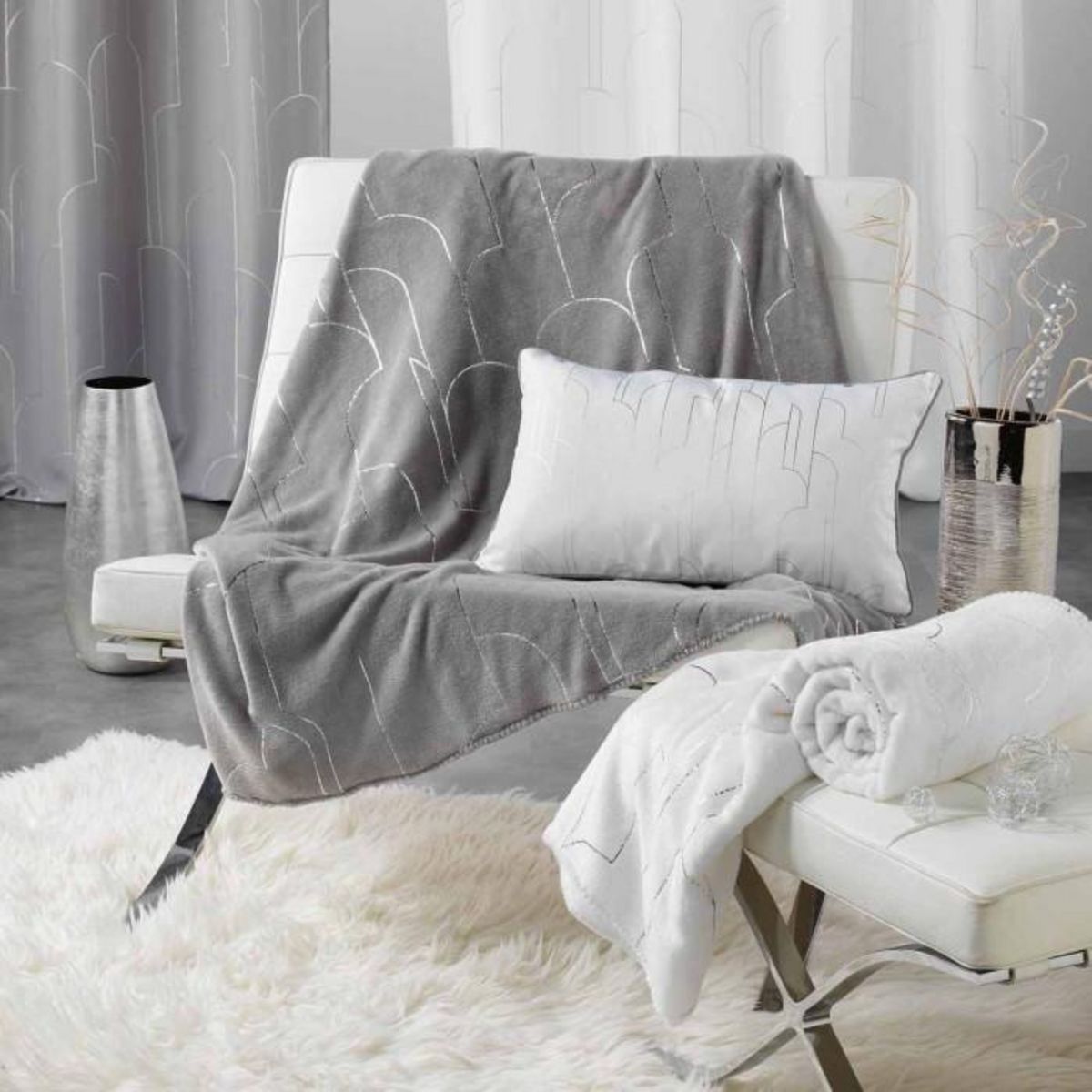 Paris Prix Plaid Imprimé  Domea  125x150cm Blanc