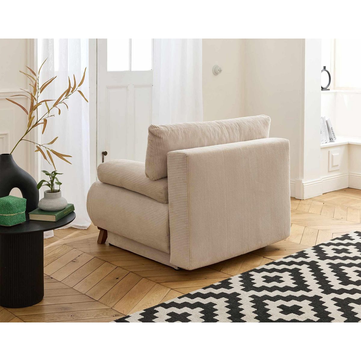 BEST MOBILIER Cristal - fauteuil - convertible avec coffre - en velours côtelé