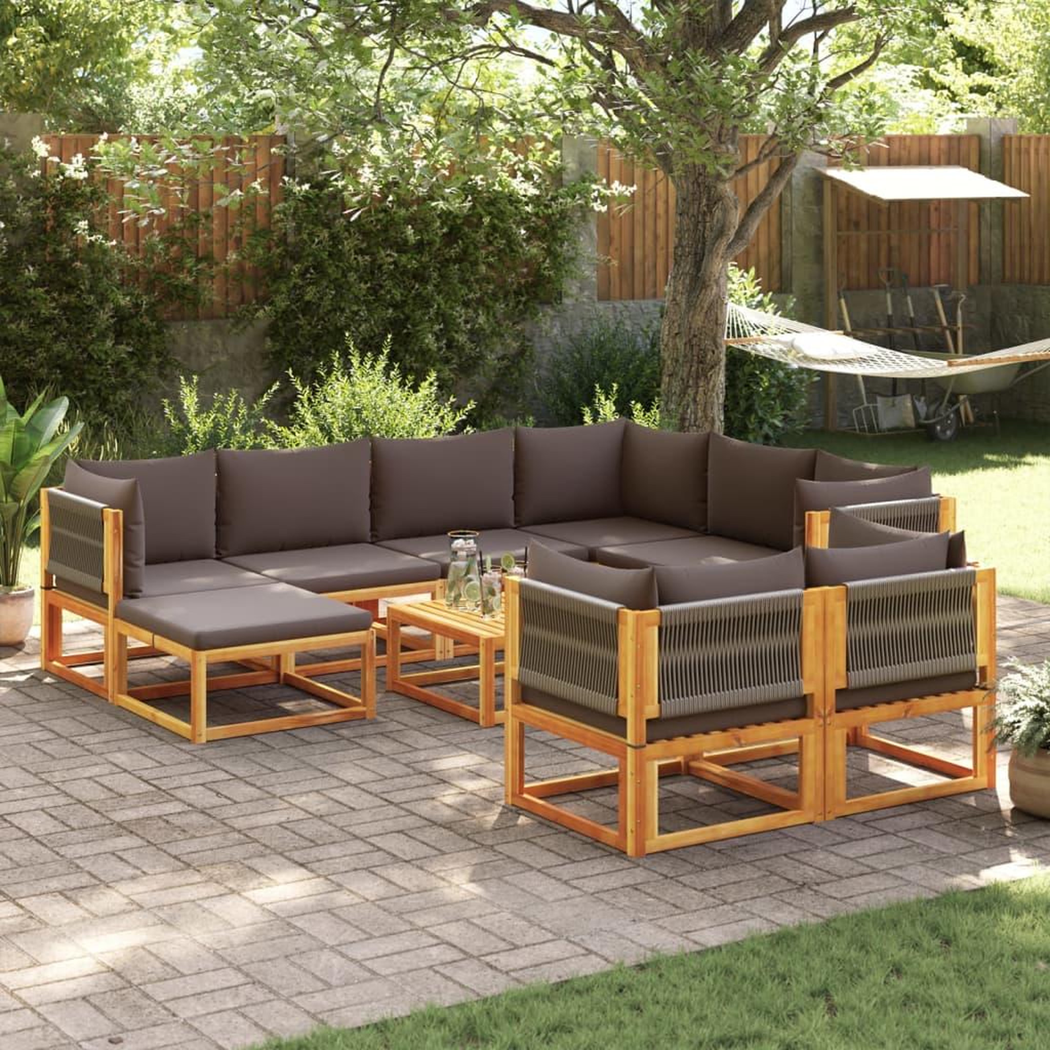 VIDAXL Salon de jardin avec coussins 10 pcs bois d'acacia solide