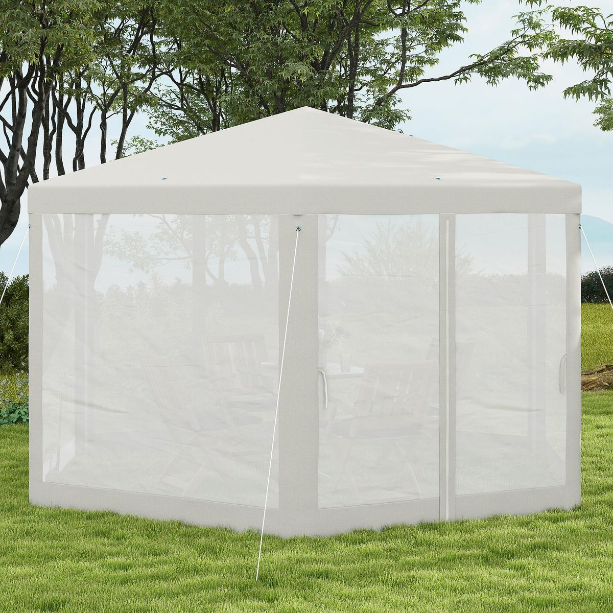 OUTSUNNY Tonnelle barnum tente de réception hexagonale 10 m² style cosy métal polyester imperméabilisé surface env. 10 m² crème